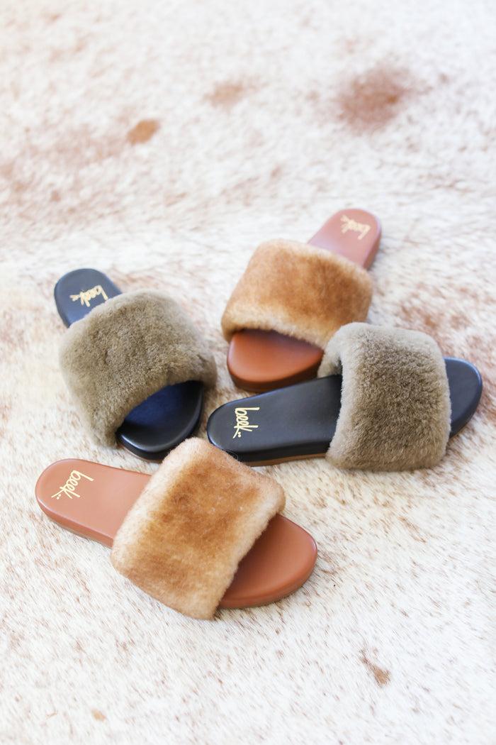 Beek Baza Shearling Slide Sandal Bronze/Black