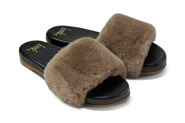 beek Baza Shearling Slide Sandal Bronze/Black