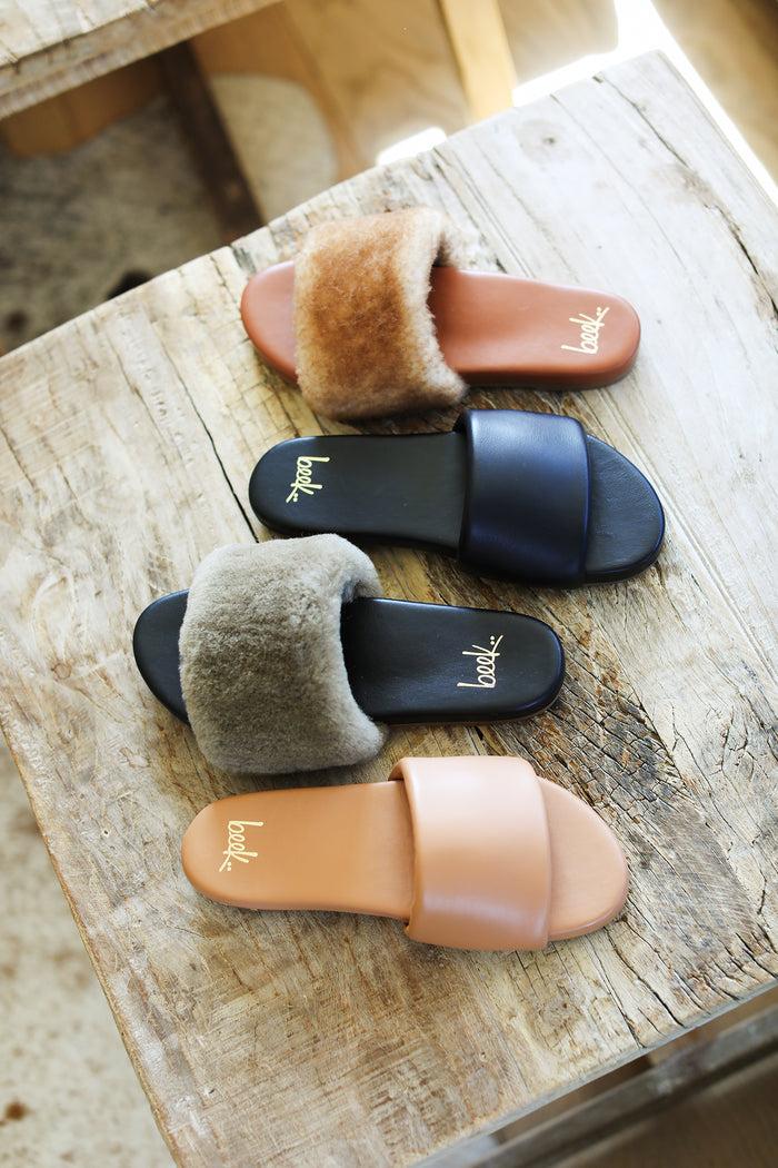 Beek Baza Shearling Slide Sandal Honey/Tan