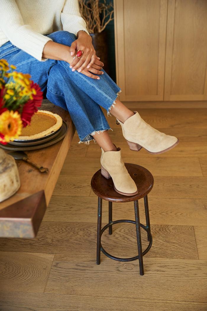 Beek Eagle Heeled Suede Boot Stone