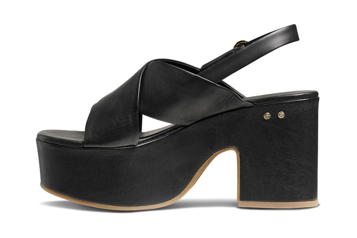 Beek Emu Leather Platform Heeled Sandal Black