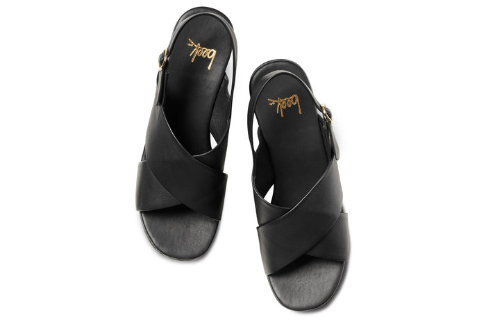 Beek Emu Leather Platform Heeled Sandal Black