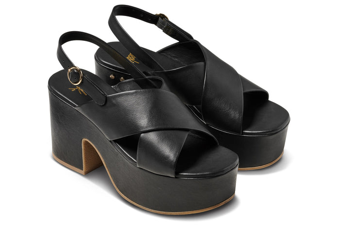 beek Emu Leather Platform Heeled Sandal Black