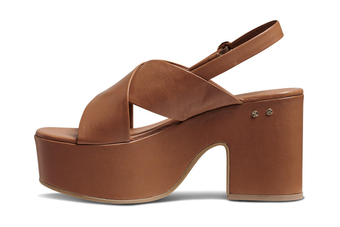 Beek Emu Leather Platform Heeled Sandal Tan