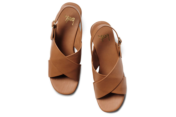 Beek Emu Leather Platform Heeled Sandal Tan