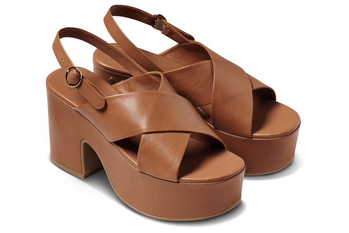 beek Emu Leather Platform Heeled Sandal Tan