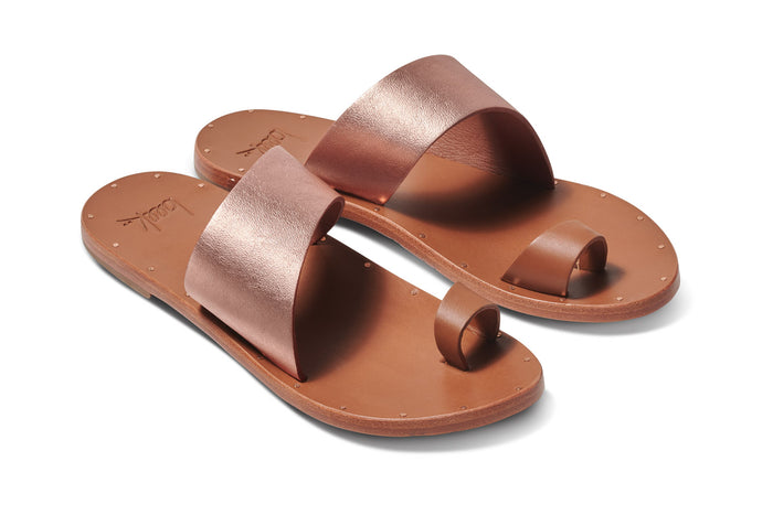 beek Finch Leather Toe Ring Sandal Rose Gold/Tan