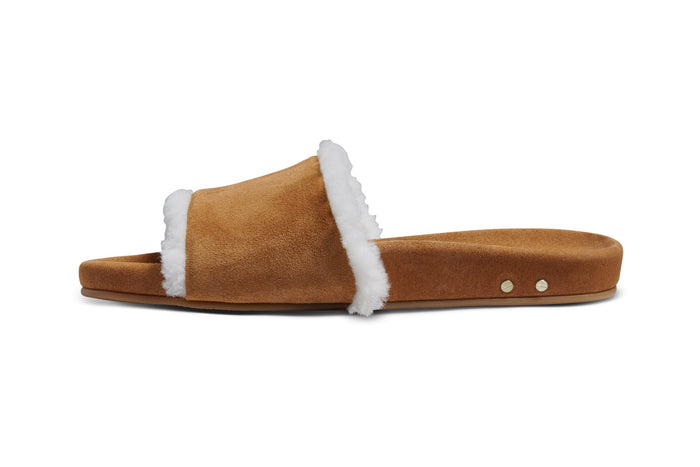 Beek Gallito Shearling Slide Sandal Almond