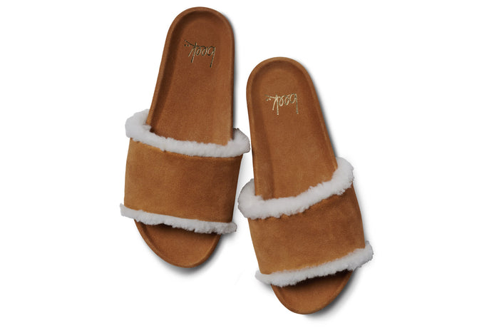 Beek Gallito Shearling Slide Sandal Almond
