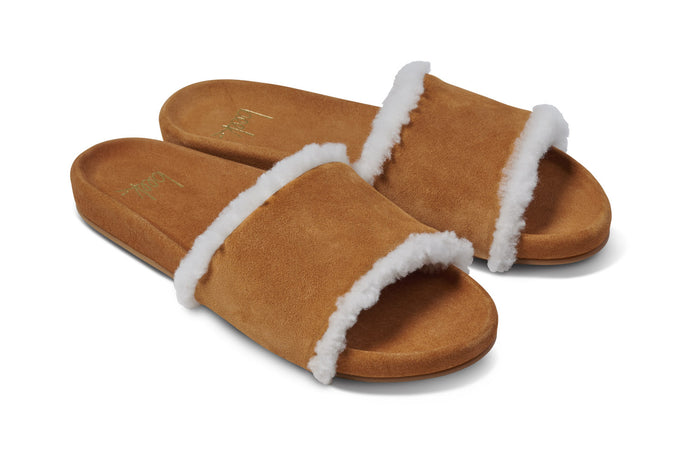 beek Gallito Shearling Slide Sandal Almond