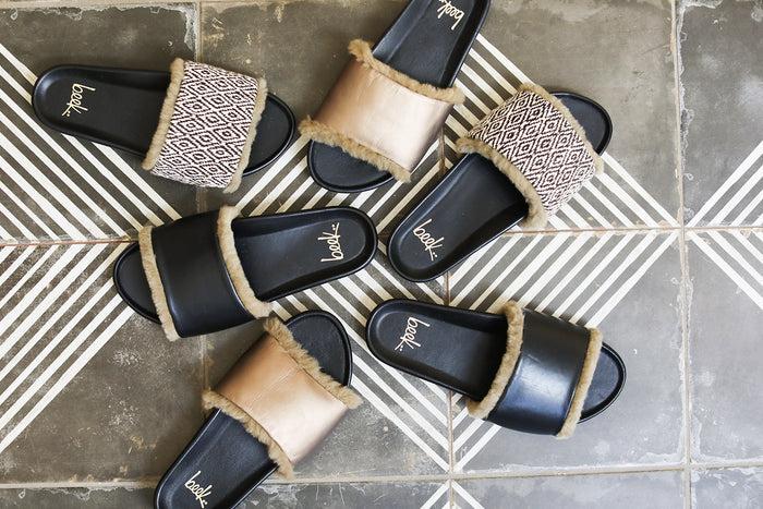 Beek Gallito Shearling Slide Sandal Black