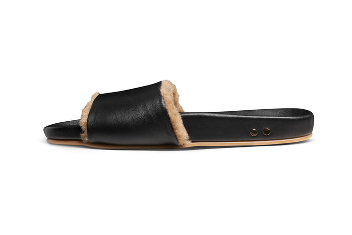 Beek Gallito Shearling Slide Sandal Black