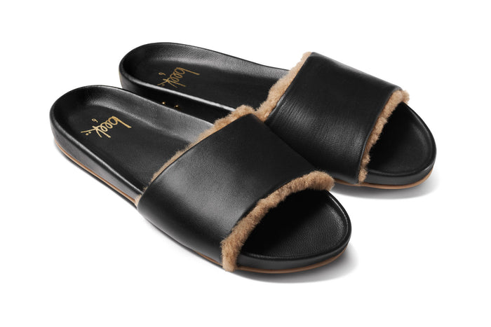 beek Gallito Shearling Slide Sandal Black
