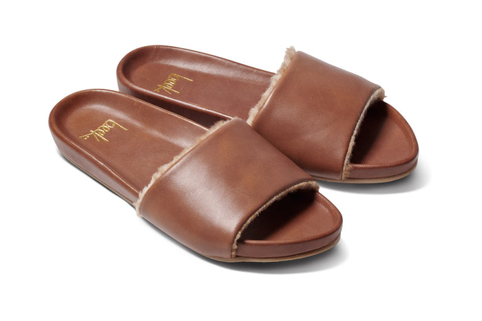beek Gallito Shearling Slide Sandal Cognac