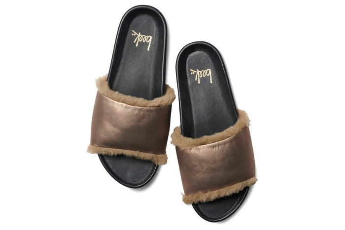 Beek Gallito Shearling Slide Sandal Mocha/Black