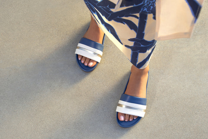 Beek Gallito Stripe Leather Slide Sandal Navy