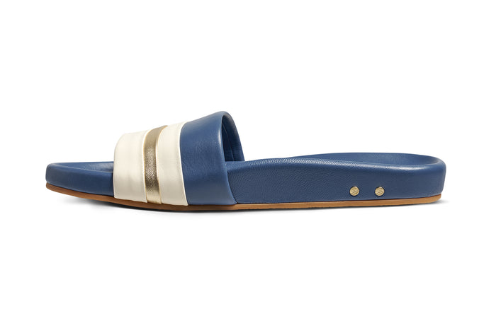 Beek Gallito Stripe Leather Slide Sandal Navy