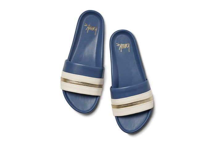 Beek Gallito Stripe Leather Slide Sandal Navy