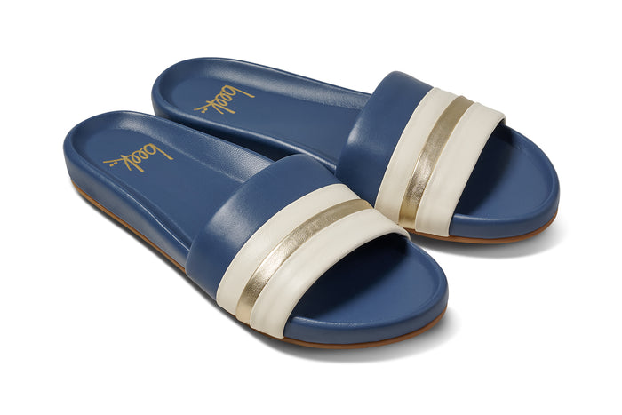 beek Gallito Stripe Leather Slide Sandal Navy