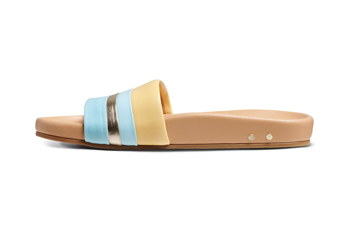 Beek Gallito Stripe Leather Slide Sandal Sky/Beach