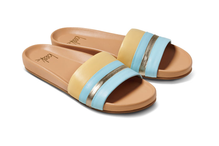 beek Gallito Stripe Leather Slide Sandal Sky/Beach