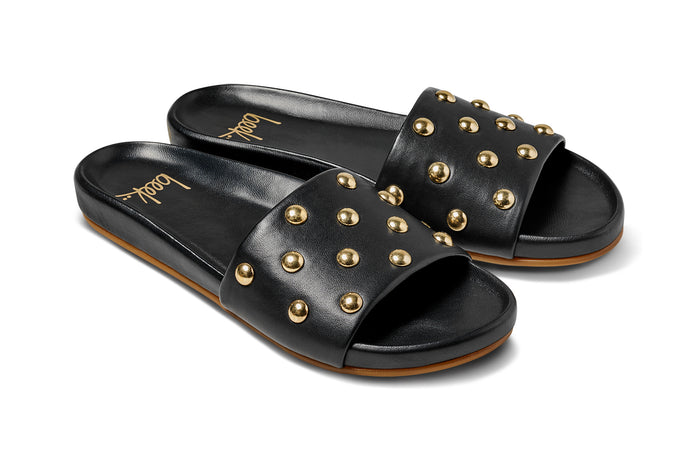 beek Gallito Stud Leather Slide Sandal Black