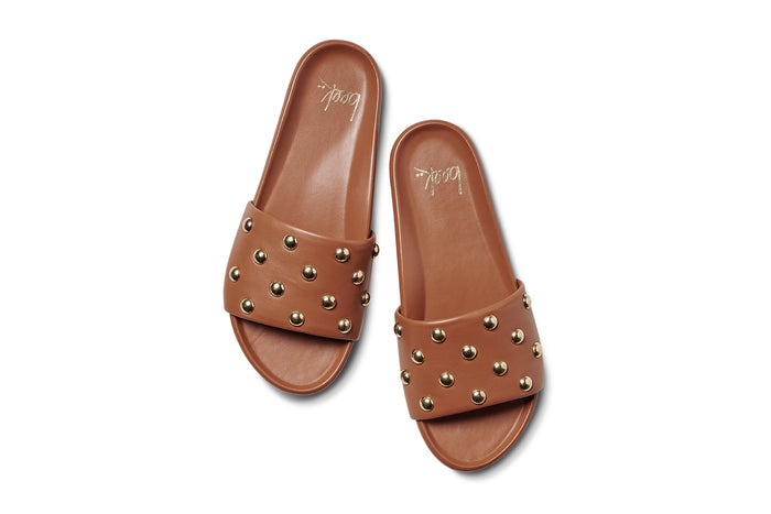 Beek Gallito Stud Leather Slide Sandal Tan
