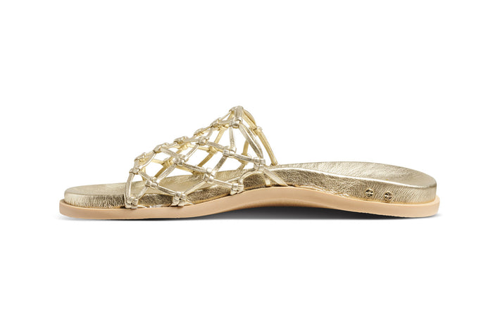 Beek Harpy Leather Slide Sandal Gold