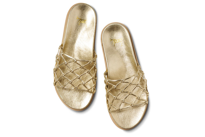 Beek Harpy Leather Slide Sandal Gold
