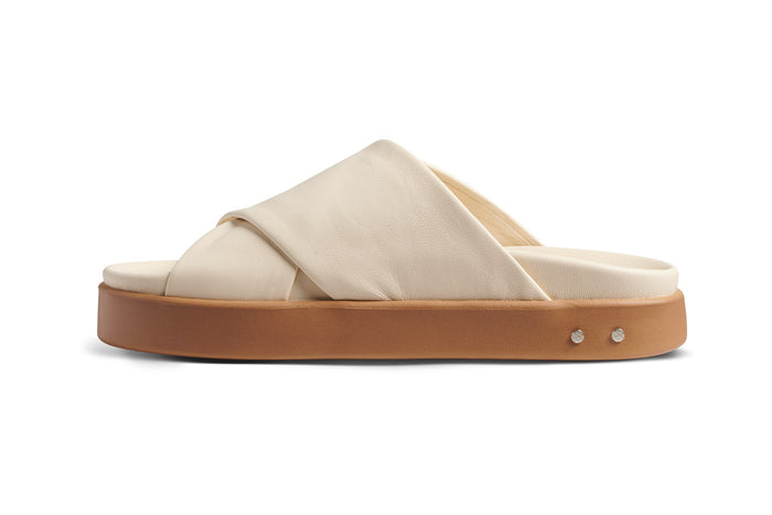 Beek Hen Leather Platform Slide Sandal Eggshell