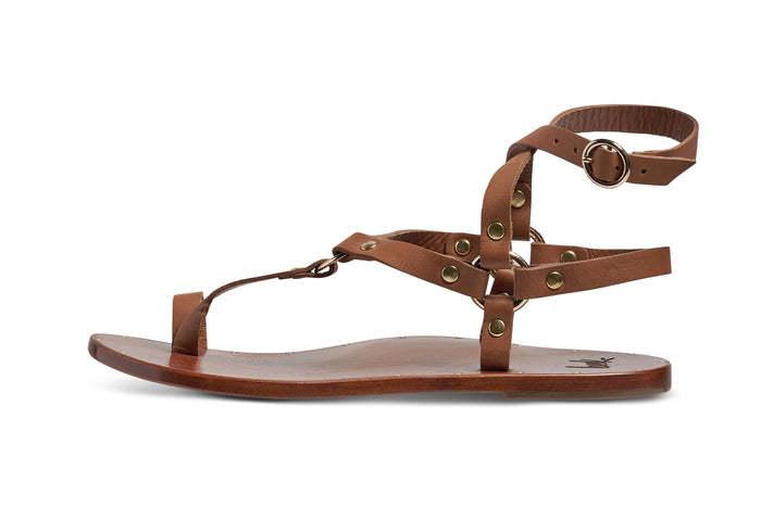 Beek Lark Leather Ankle Strap Toe Ring Sandal Tan