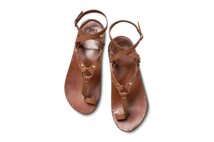 Beek Lark Leather Ankle Strap Toe Ring Sandal Tan