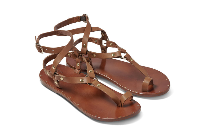 beek Lark Leather Ankle Strap Toe Ring Sandal Tan
