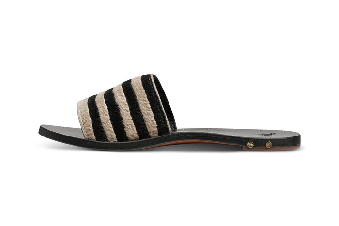 Beek Lovebird Leather Slide Sandal Black Stripe
