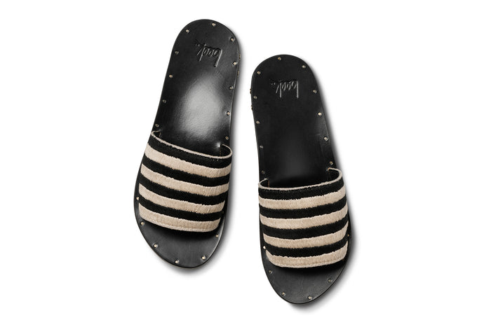 Beek Lovebird Leather Slide Sandal Black Stripe