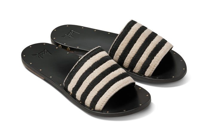 beek Lovebird Leather Slide Sandal Black Stripe