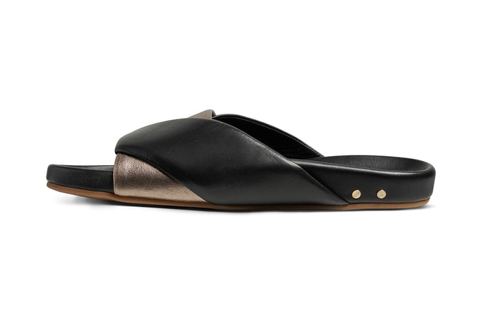 Beek Paloma Leather Slide Sandal Bronze/Black