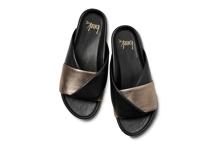 Beek Paloma Leather Slide Sandal Bronze/Black