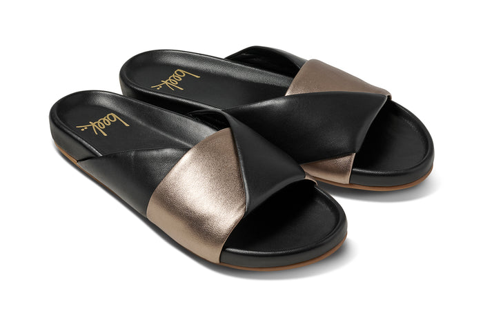 beek Paloma Leather Slide Sandal Bronze/Black
