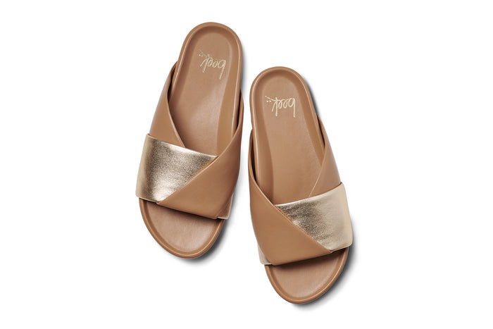 Beek Paloma Leather Slide Sandal Gold/Honey