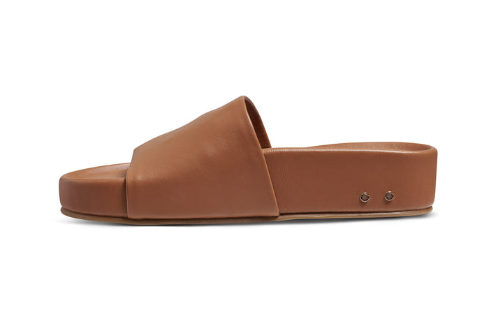 Beek Pelican Leather Slide Platform Sandal Tan
