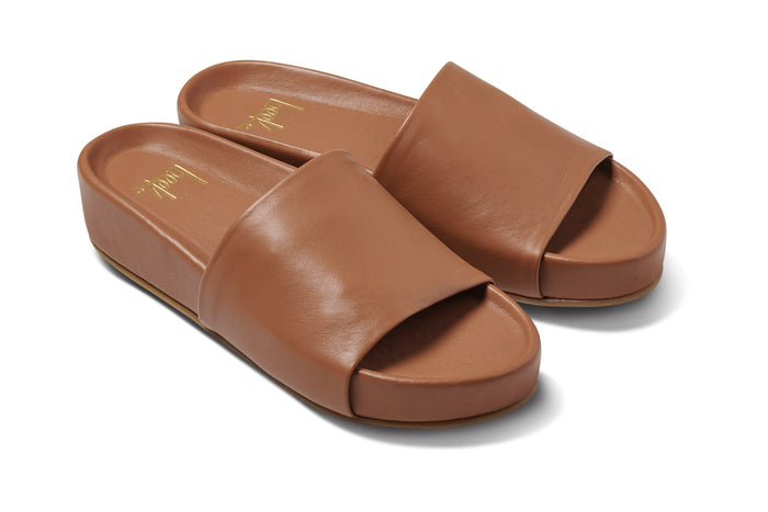 beek Pelican Leather Slide Platform Sandal Tan