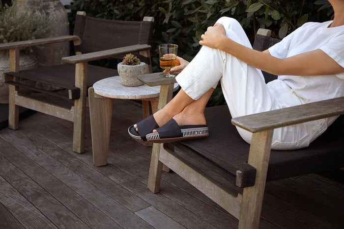 Beek Pelican Textile Leather Platform Sandal Black