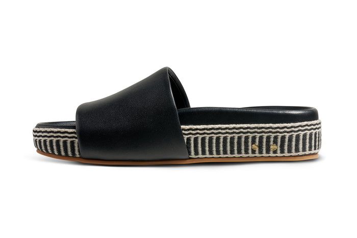 Beek Pelican Textile Leather Platform Sandal Black