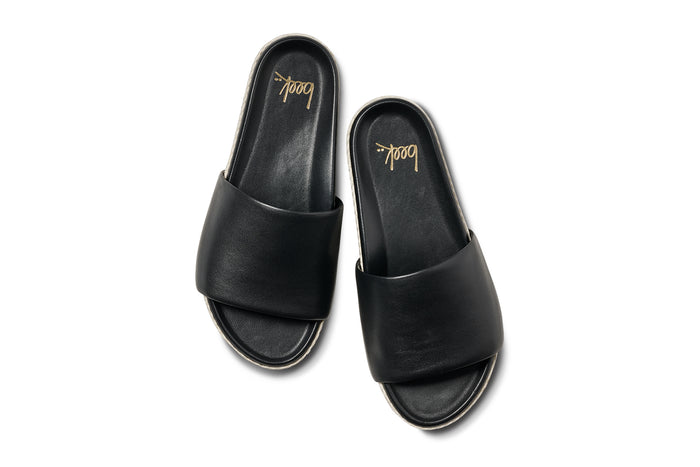 Beek Pelican Textile Leather Platform Sandal Black