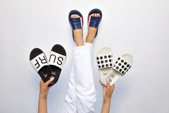 Beek Railibird Leather Slide Sandal Stripe