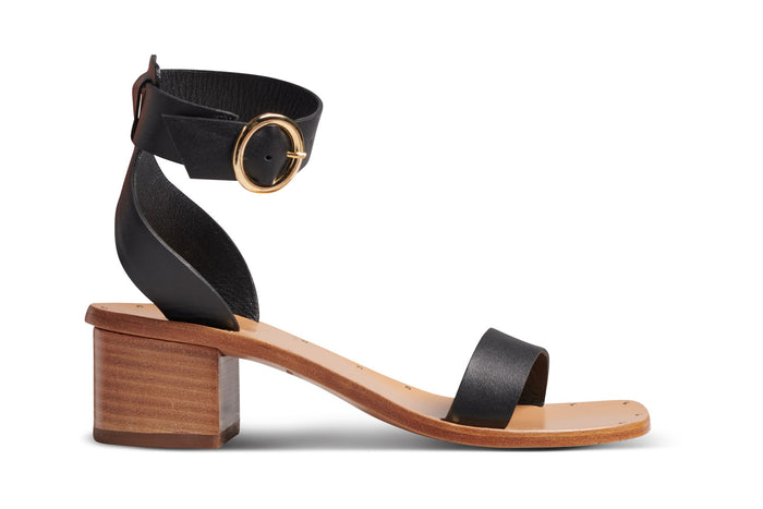 Beek Sapphire Leather Block Heel Sandal Black