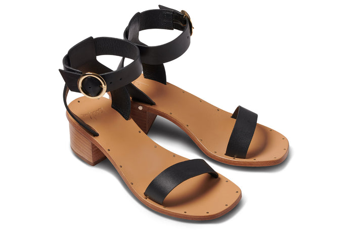beek Sapphire Leather Block Heel Sandal Black