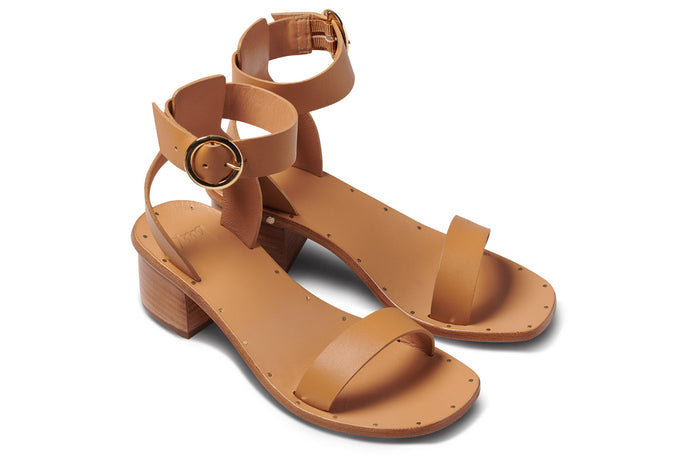 beek Sapphire Leather Block Heel Sandal Honey