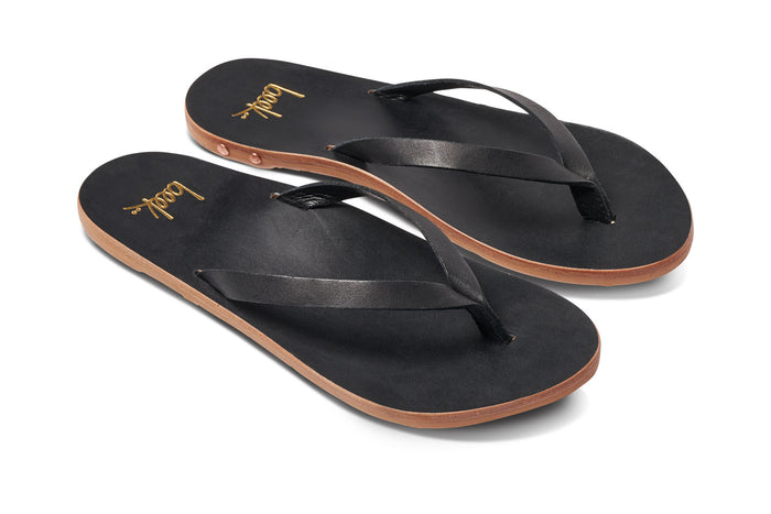 beek Seabird Leather Thong Sandal Black/Black
